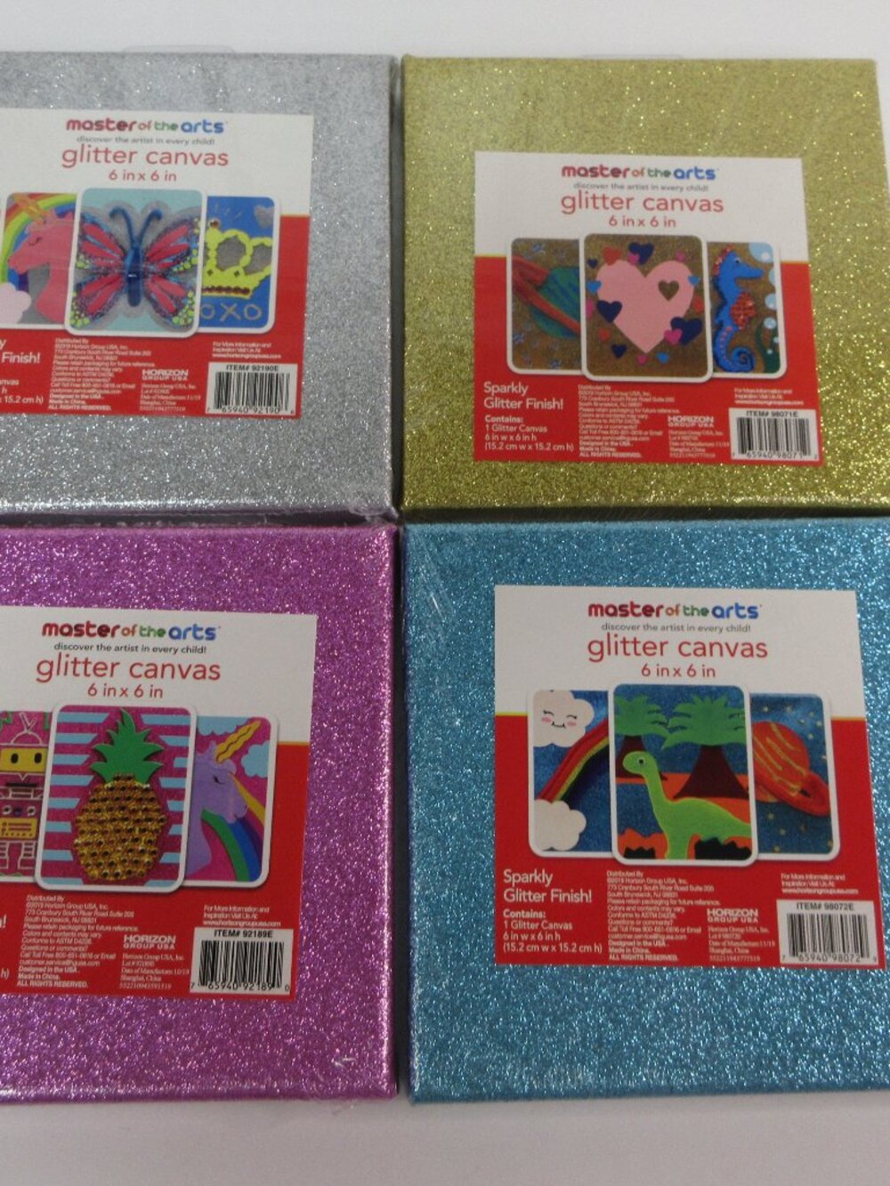Lot of 4 Mini Glitter Canvas 6”x6” Sparkly Master Of The Arts Gold Silver Pink